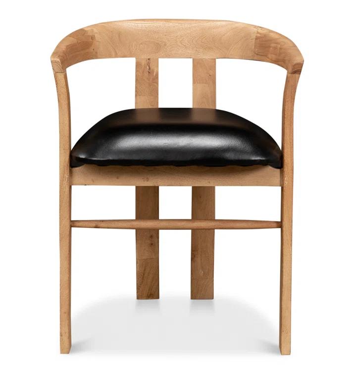 Contemporary Brown Leather Upholstered Arm Chair with Solid Wood