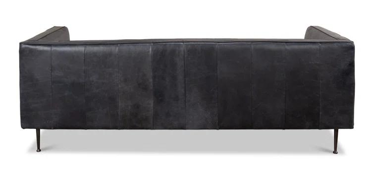 Lexington Gray Tufted Leather Stationary Sofa