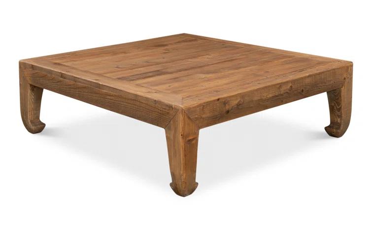 Transitional Chinese-Inspired Square Coffee Table in Reclaimed Pine