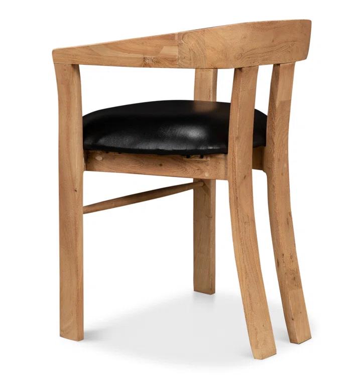 Contemporary Brown Leather Upholstered Arm Chair with Solid Wood