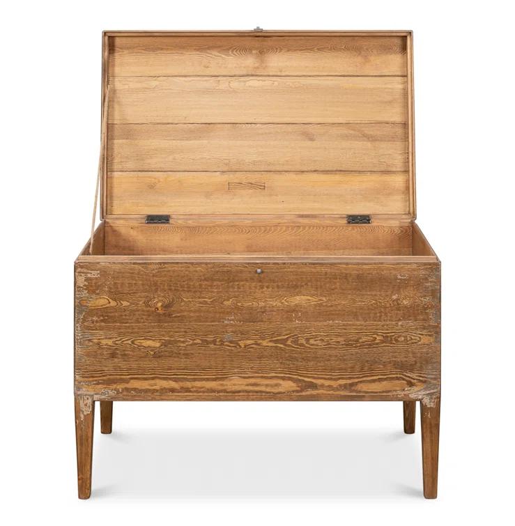 Brown Pine Rectangular Trunk End Table with Storage