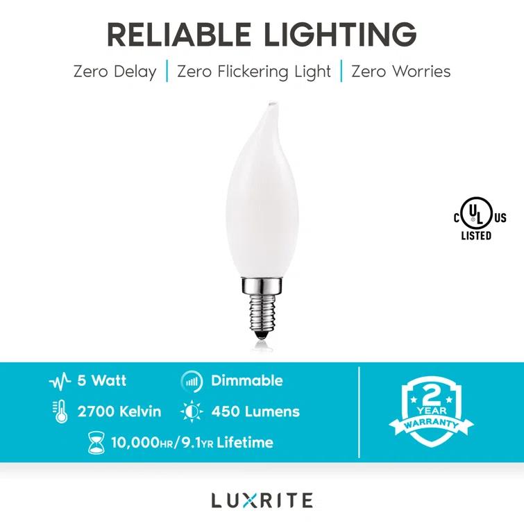 5 Watt (60 Watt Equivalent), CA11 LED, Dimmable Light Bulb, Warm White (2700K) E12/Candelabra Base