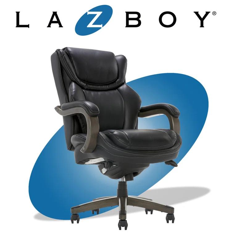 La-Z-Boy La-Z-Boy Harnett Big and Tall Executive Office Chair, Ergonomic High-Back Chair with Solid Wood Arms, ComfortCore with Memory Foam Cushions, Bonded Leather