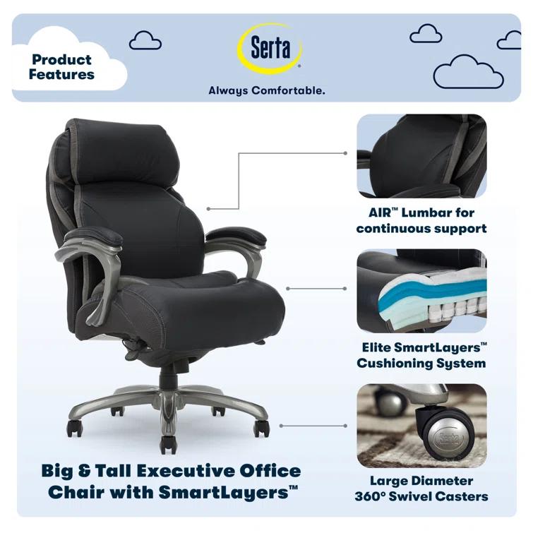 Serta Serta Jackson Big and Tall Executive Office Chair with AIR Technology and Smart Layers