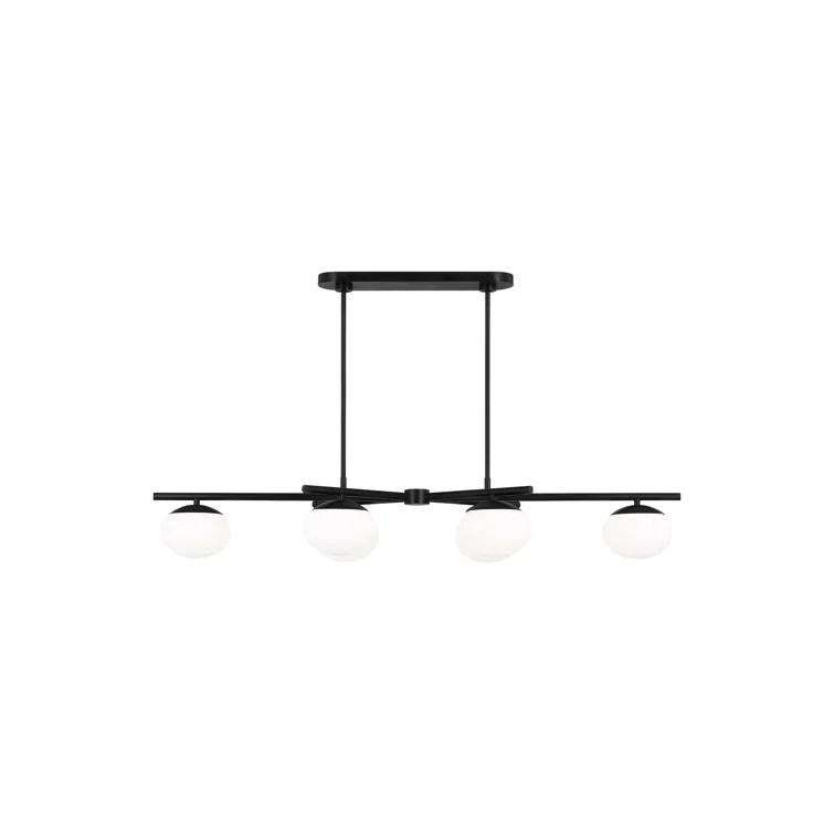 Aged Iron and Milk White Glass 6-Light Linear Chandelier
