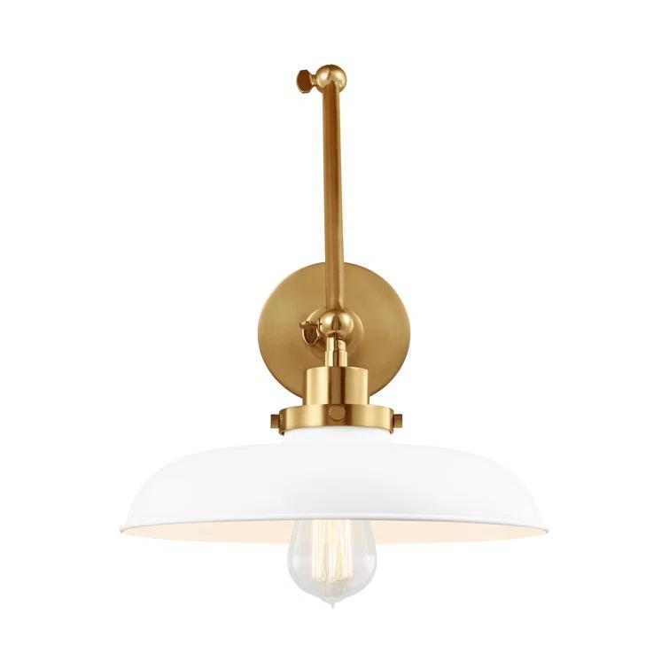 Matte White and Burnished Brass Double Arm Sconce