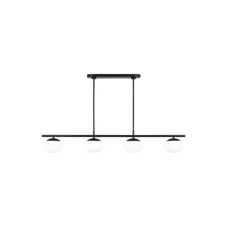 Lune Aged Iron 4-Light Linear Chandelier with Milk White Glass