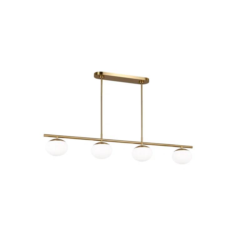 Lune 4-Light Burnished Brass Linear Chandelier with Milk Glass Shades