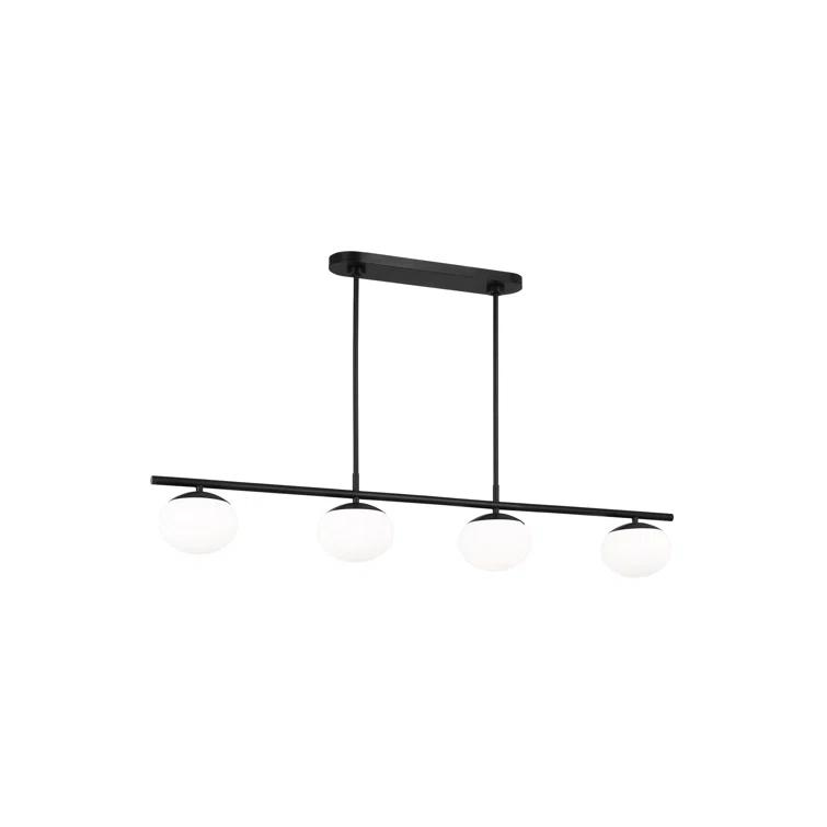 Lune Aged Iron 4-Light Linear Chandelier with Milk White Glass