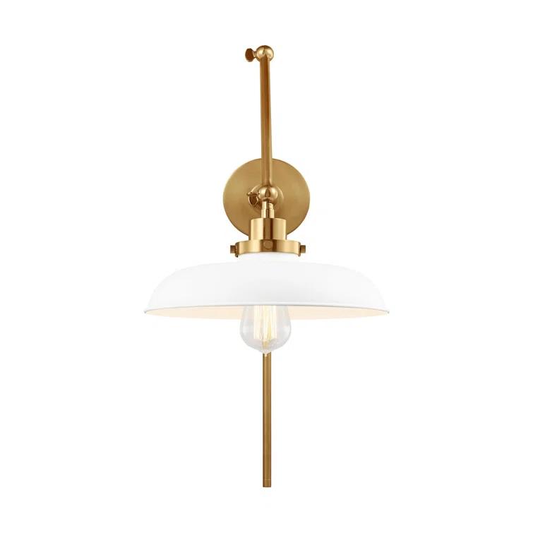 Matte White and Burnished Brass Double Arm Sconce