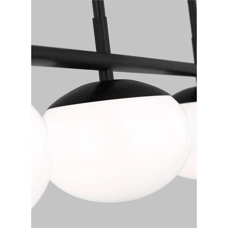 Lune Aged Iron 4-Light Linear Chandelier with Milk White Glass