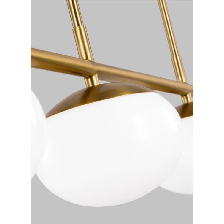 Lune 4-Light Burnished Brass Linear Chandelier with Milk Glass Shades