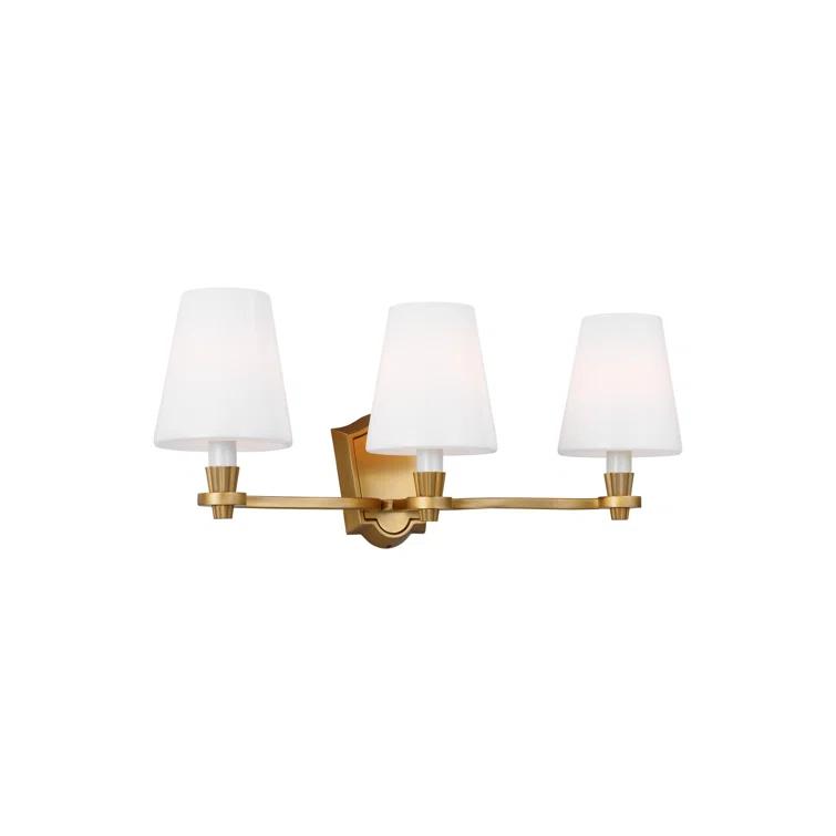Burnished Brass 3-Light Dimmable Vanity Fixture with Linen Shades