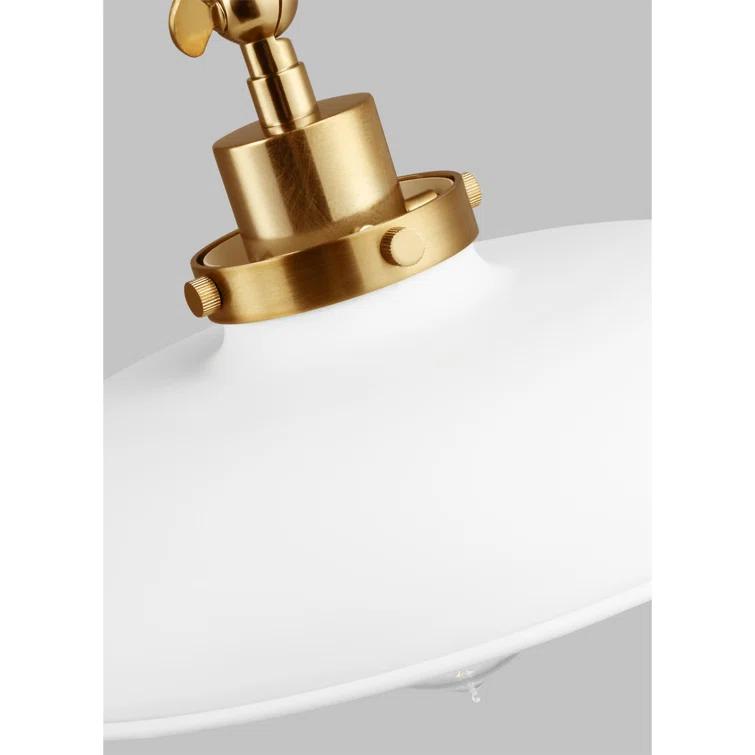 Matte White and Burnished Brass Double Arm Sconce