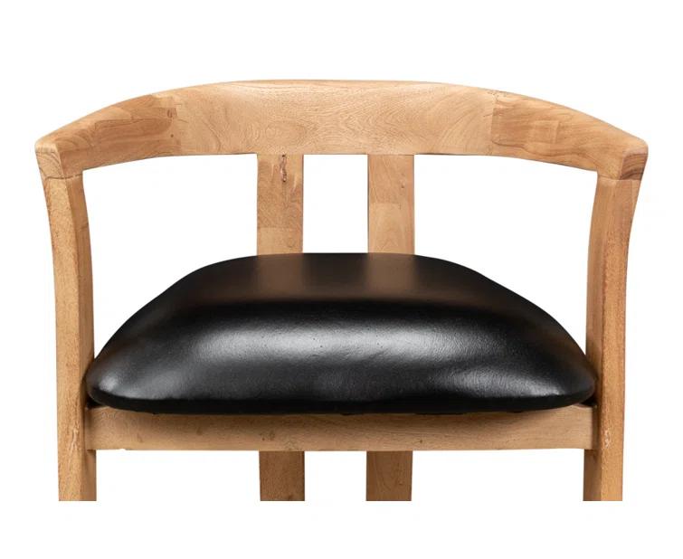 Contemporary Brown Leather Upholstered Arm Chair with Solid Wood