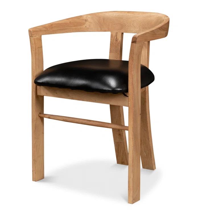 Contemporary Brown Leather Upholstered Arm Chair with Solid Wood