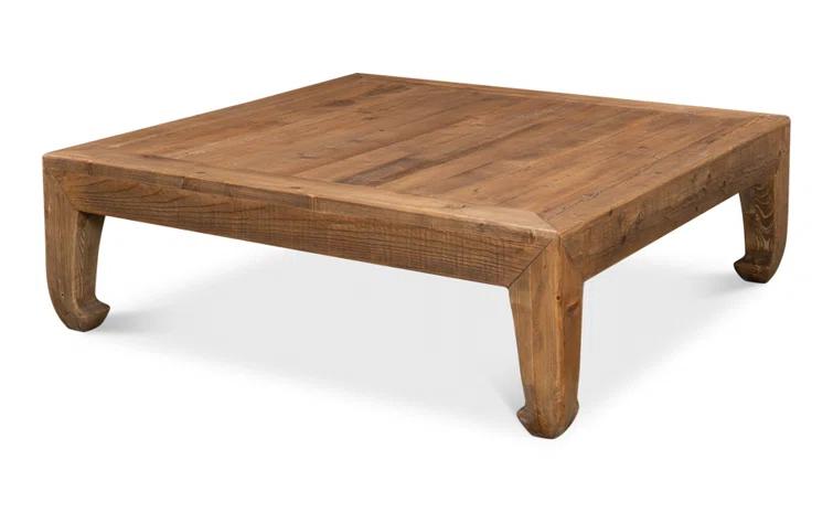Transitional Chinese-Inspired Square Coffee Table in Reclaimed Pine