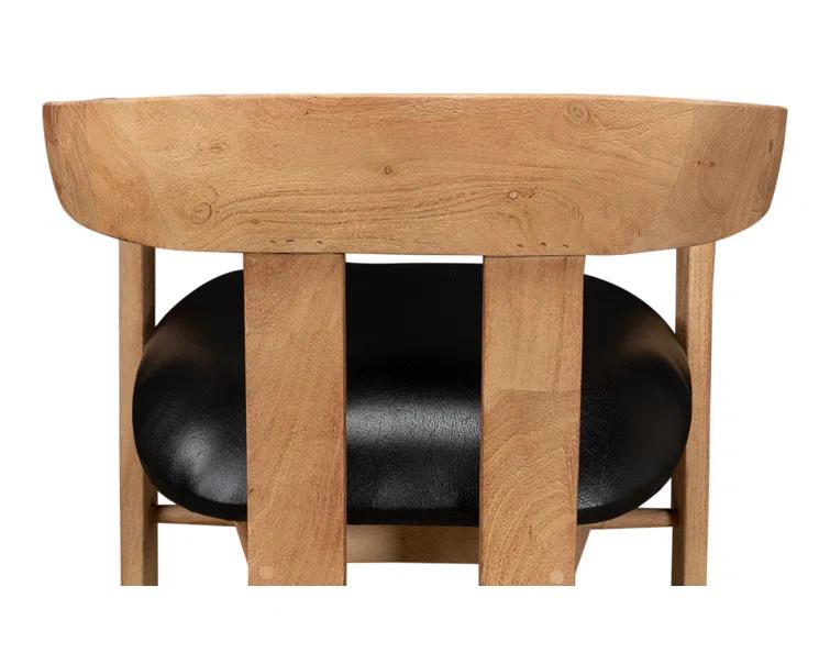 Contemporary Brown Leather Upholstered Arm Chair with Solid Wood
