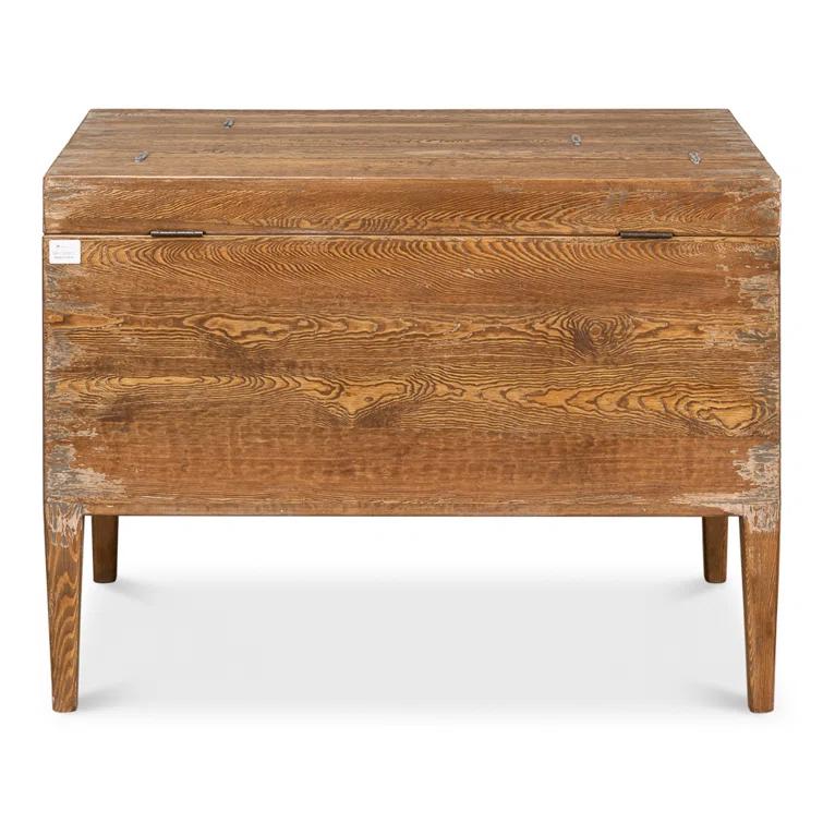 Brown Pine Rectangular Trunk End Table with Storage