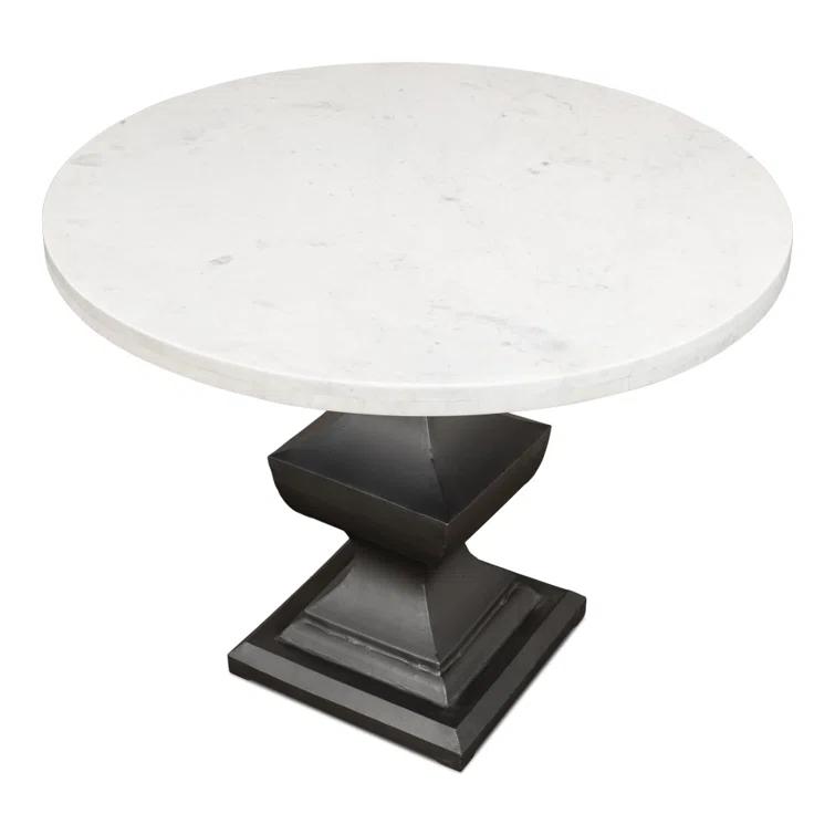 Haviland Round Marble Top Metal Base Dining Table