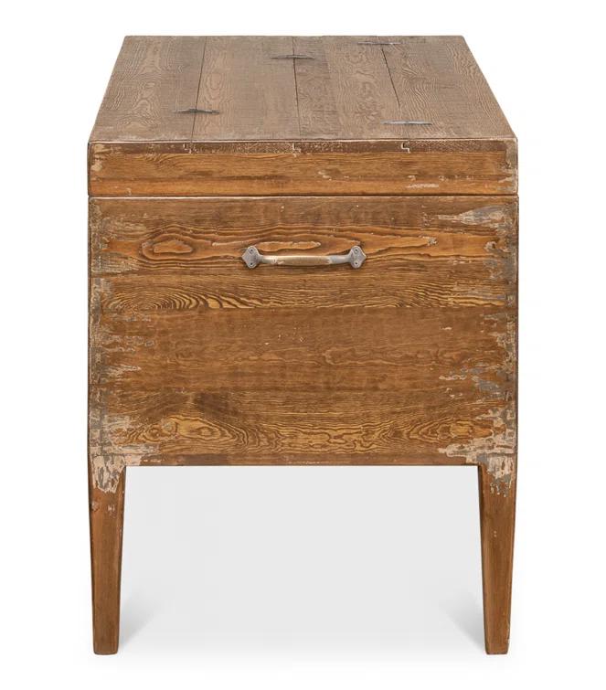 Brown Pine Rectangular Trunk End Table with Storage