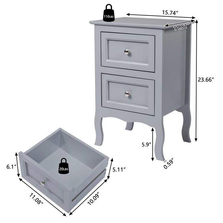 Authement 2 - Drawer Nightstand Storage Cabinet (Set of 2)