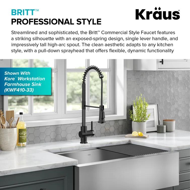 KRAUS Britt Commercial Style Single Handle Pull Down Kitchen Faucet