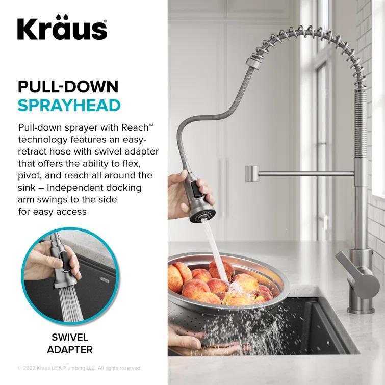 KRAUS Britt Commercial Style Single Handle Pull Down Kitchen Faucet