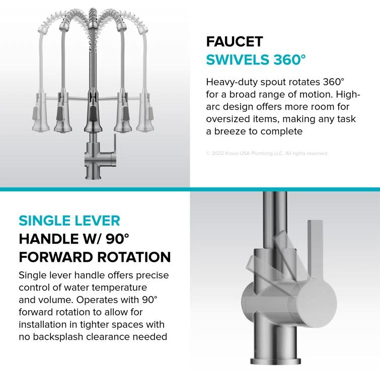 KRAUS Britt Commercial Style Single Handle Pull Down Kitchen Faucet