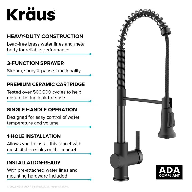 KRAUS Britt Commercial Style Single Handle Pull Down Kitchen Faucet
