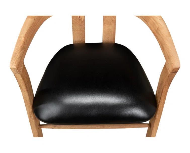 Contemporary Brown Leather Upholstered Arm Chair with Solid Wood
