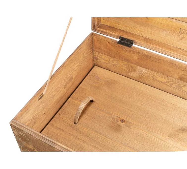Brown Pine Rectangular Trunk End Table with Storage