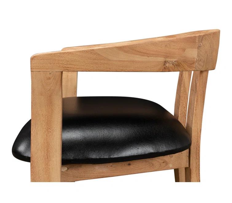 Contemporary Brown Leather Upholstered Arm Chair with Solid Wood
