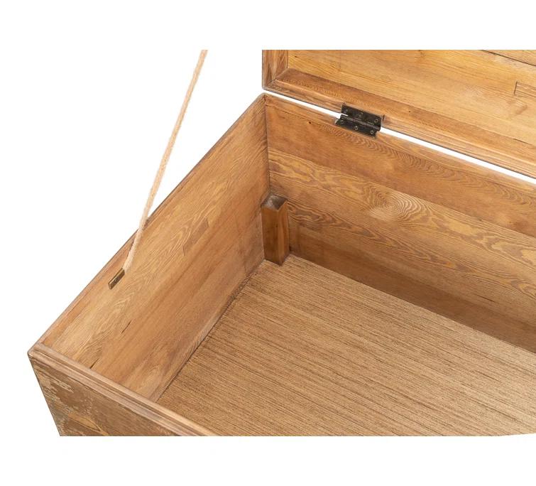 Brown Pine Rectangular Trunk End Table with Storage