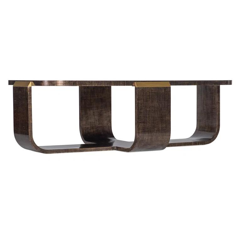 Transitional Edmun Rectangular Cocktail Table with Storage in Brown/Gold