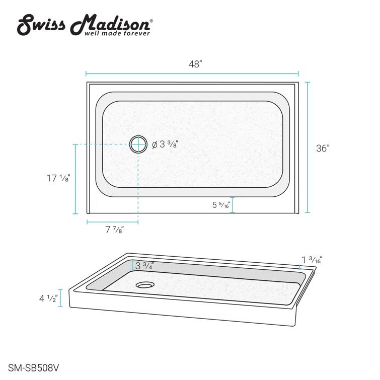 Voltaire 48" x 36" Single-Threshold, Shower Base