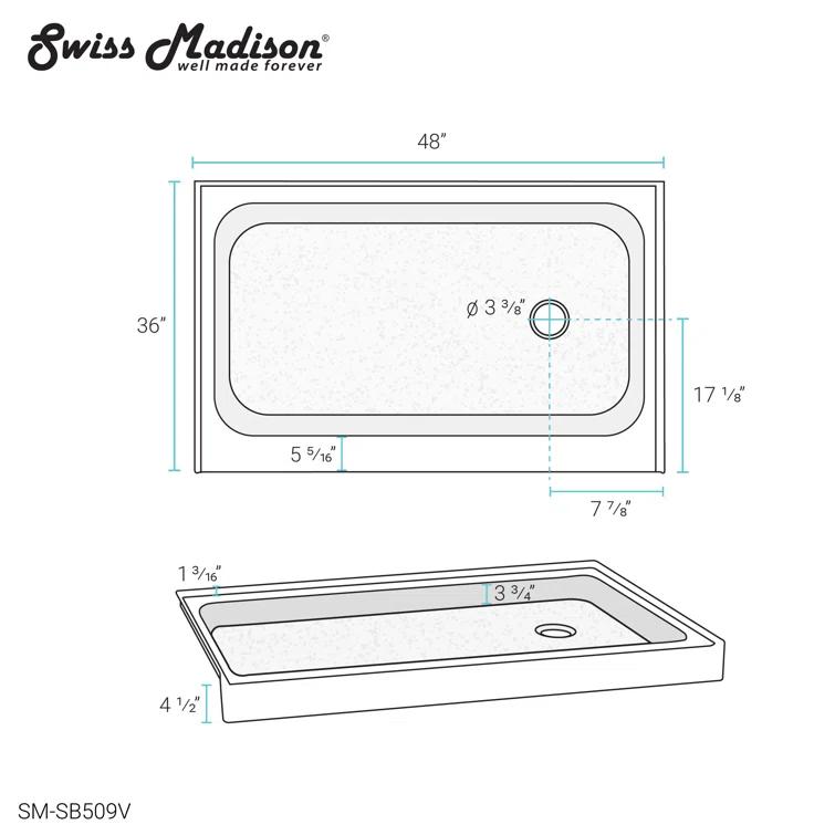 Voltaire 48" x 36" Single-Threshold, Shower Base