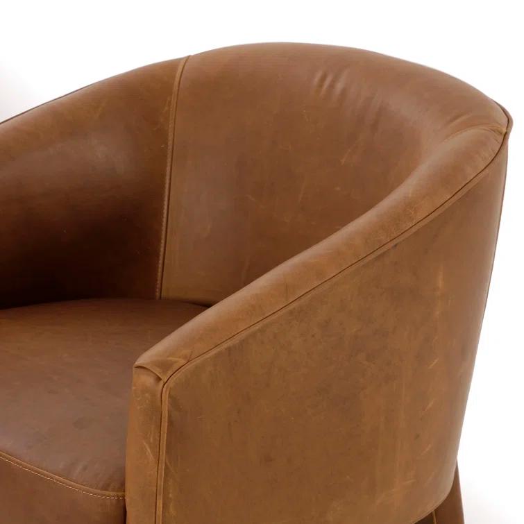 Heirloom Sienna Barrel Leather Accent Chair with Wood Base