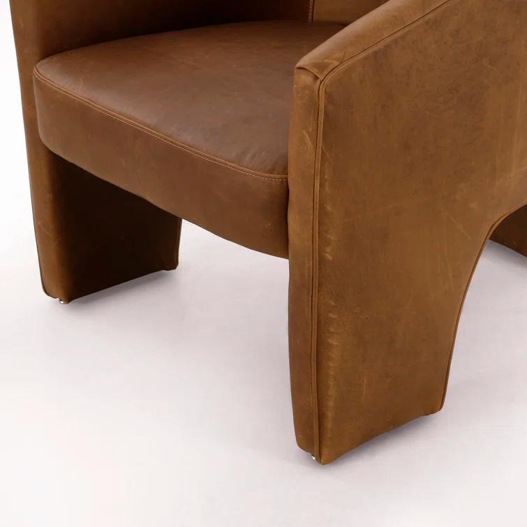 Heirloom Sienna Barrel Leather Accent Chair with Wood Base