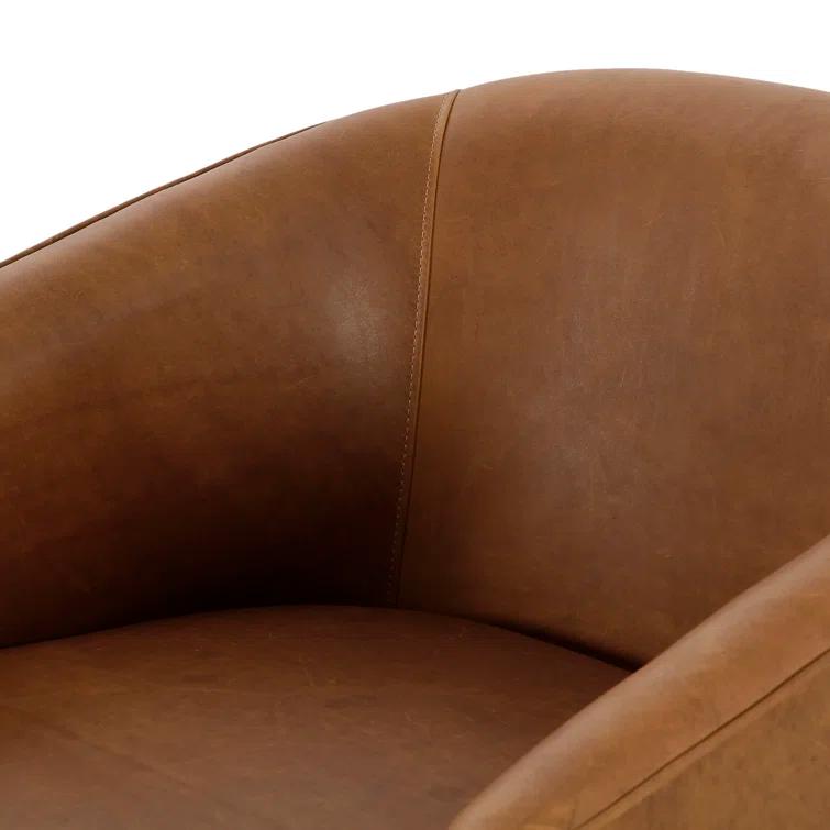 Heirloom Sienna Barrel Leather Accent Chair with Wood Base