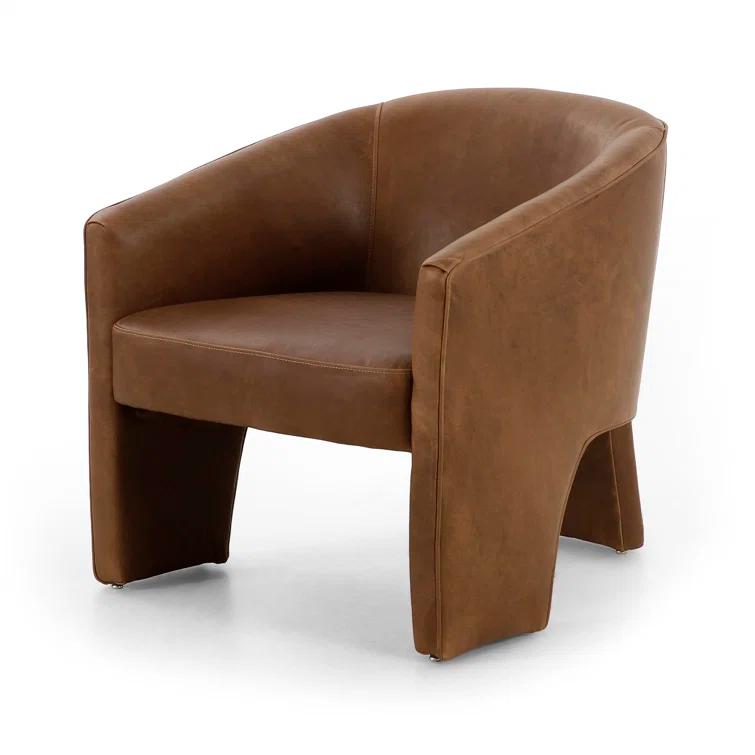 Heirloom Sienna Barrel Leather Accent Chair with Wood Base