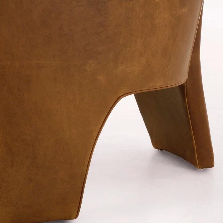 Heirloom Sienna Barrel Leather Accent Chair with Wood Base