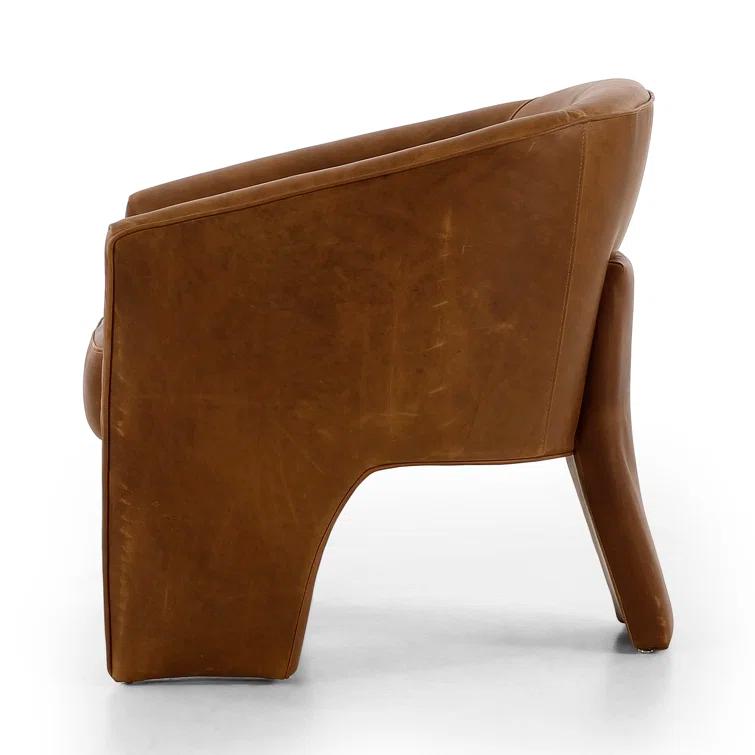 Heirloom Sienna Barrel Leather Accent Chair with Wood Base