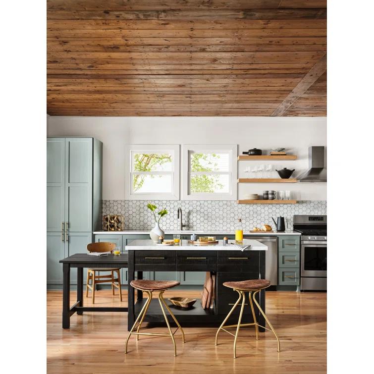 Elegant Black Acacia and White Marble 60" Kitchen Island