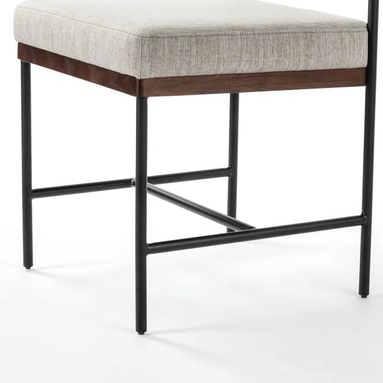 Gray Linen Upholstered Metal Side Chair