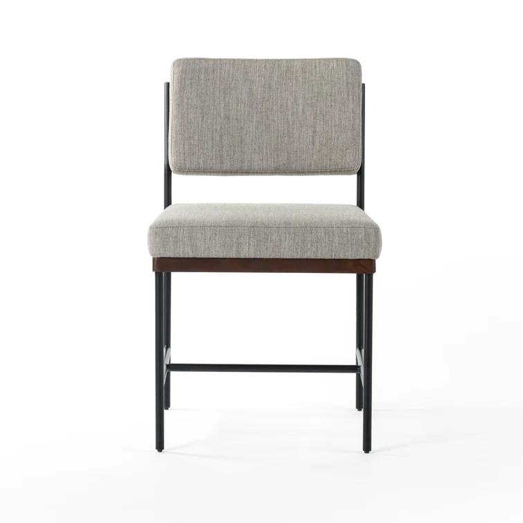 Gray Linen Upholstered Metal Side Chair