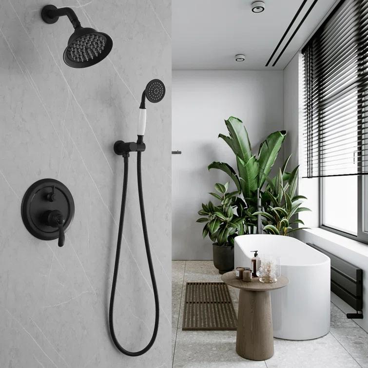 Complete Wall Mount Rainfall Shower System With RoundHandheld Spray