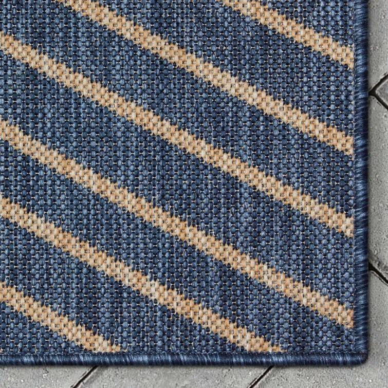 Marshanna Linden Modern Stripes Indoor/Outdoor Blue Flat-Weave Rug