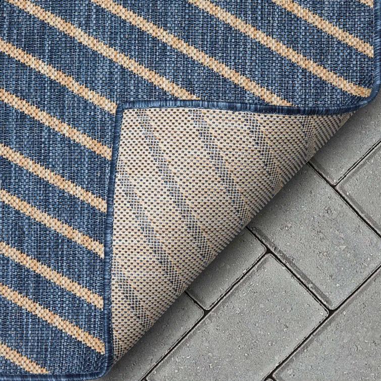 Marshanna Linden Modern Stripes Indoor/Outdoor Blue Flat-Weave Rug