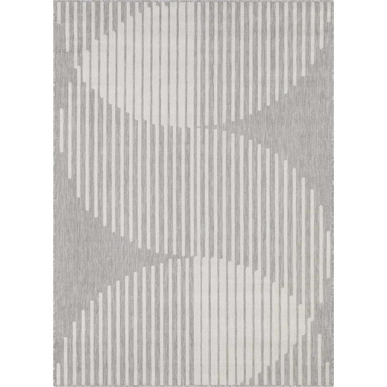Marshanna Alder Modern Stripes Indoor/Outdoor Ivory Grey Flat-Weave Rug